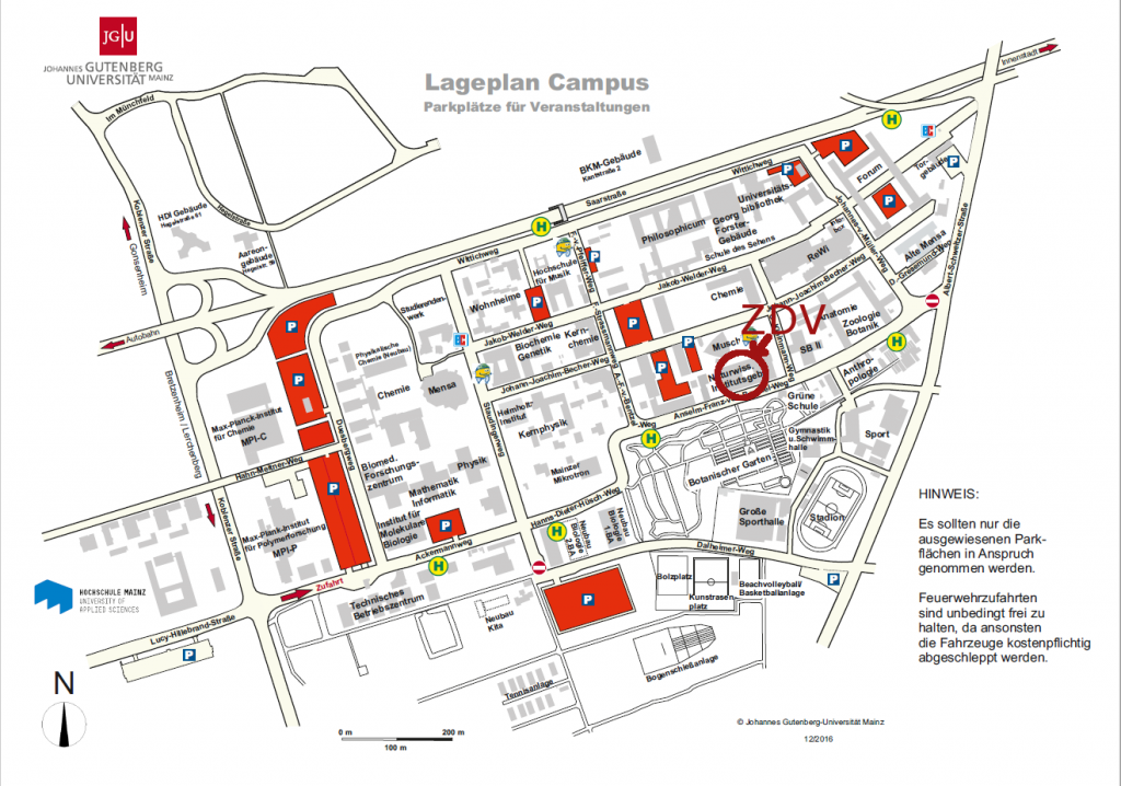 Lageplan Campus mit ausgewiesenen Parkplätzen