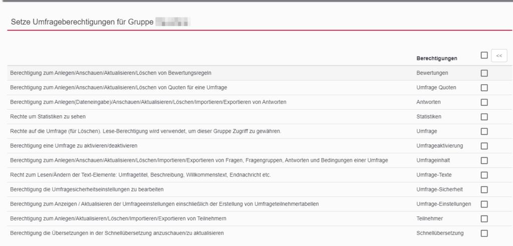 Screenshot: Liste der möglichen Berechtigungen