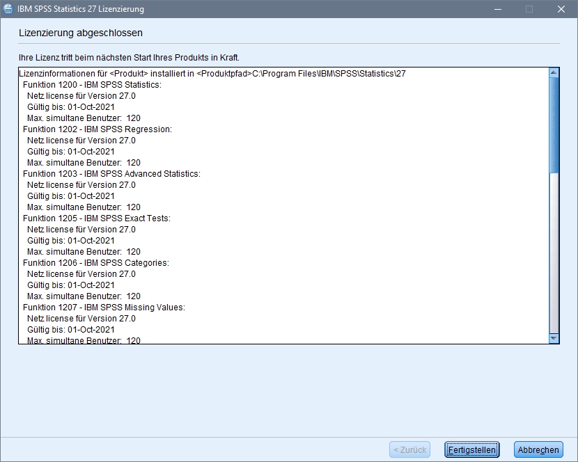 SPSS Installation abschließen