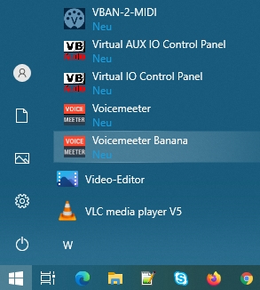 "Voicemeeter Banana"-Link im Startmenü